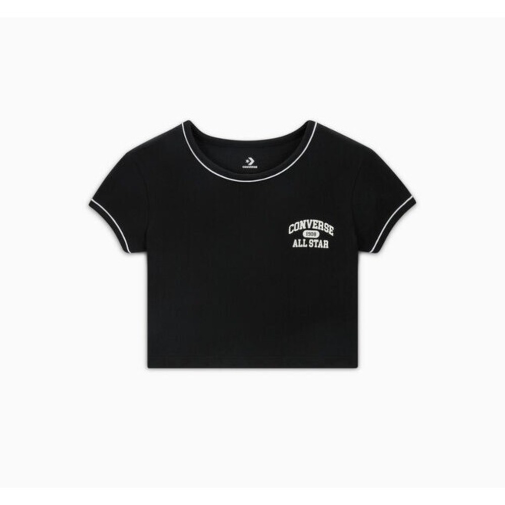 Converse All Star Ringer Top Cropped T-Shirt  Black‎ 90s Popstar Relaxed Small - Picture 5 of 5